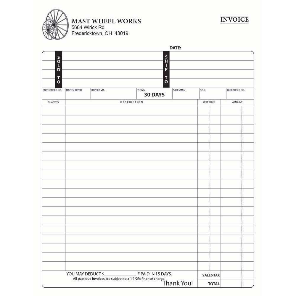 Custom invoice books, Mast Wheel Works. Printed on demand.
