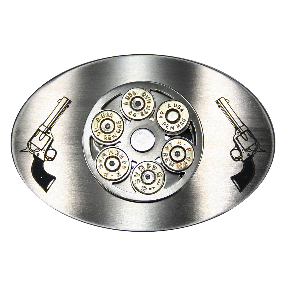 Custom Engraved Stainless Steel Belt Buckles, Twin Colts and spinning .44 mag cylinder. Add your own image, text, or logo.
