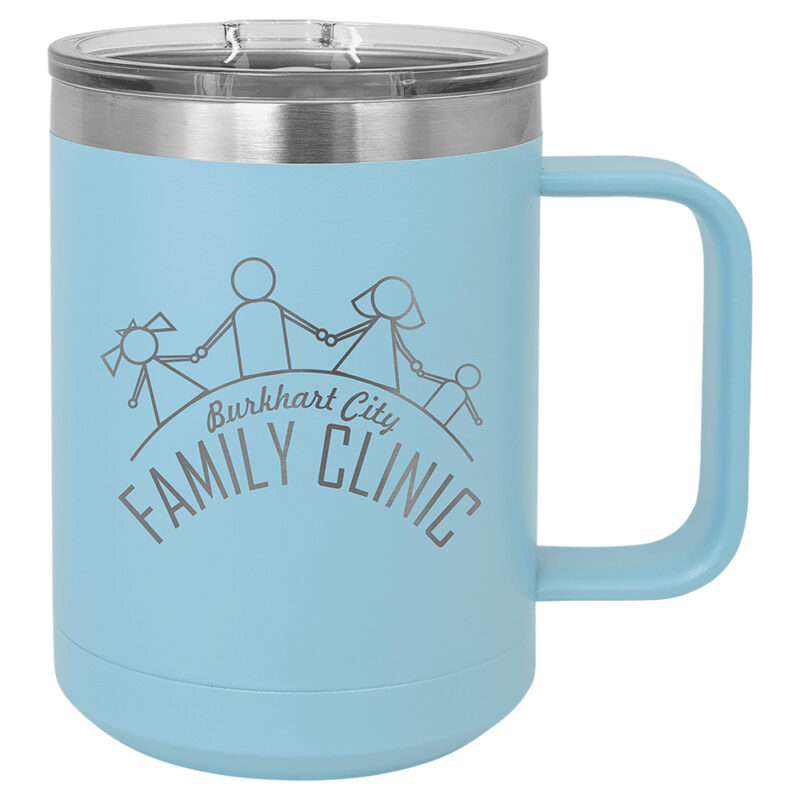 Custom Engraved 15oz Lidded Mug, Add your own text, design, logo. Multiple colors