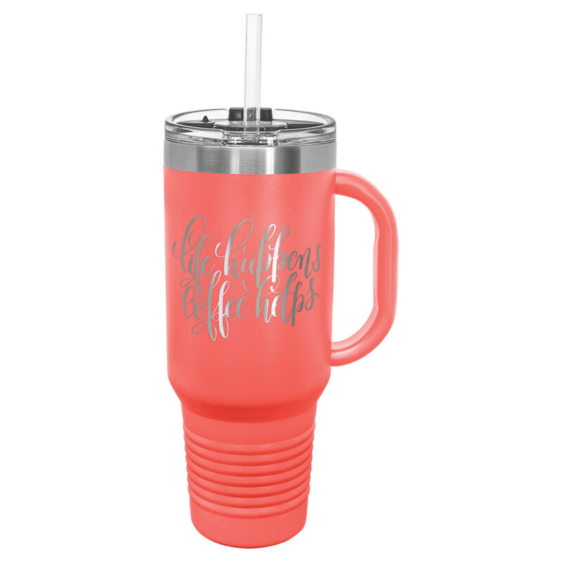 Custom Engraved Travel Mug with Straw, Add your own text and design