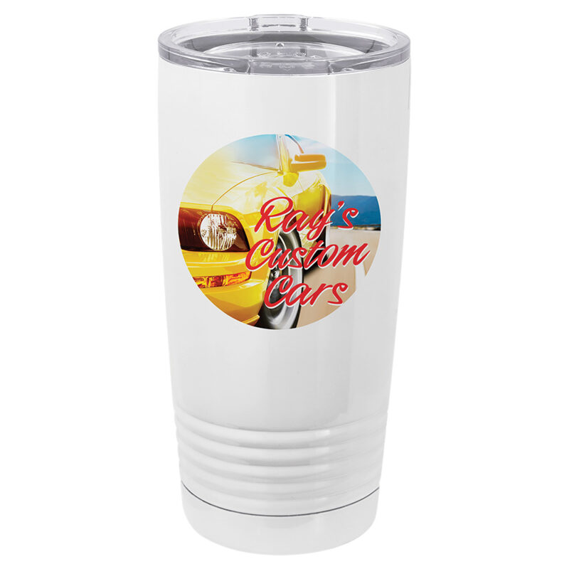 20oz Stainless Steel Tumbler. Printed with business logo