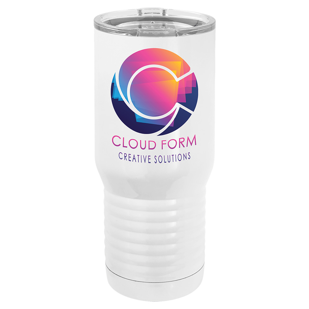 20oz Stainless Steel Tall Tumbler. Printed with company logo