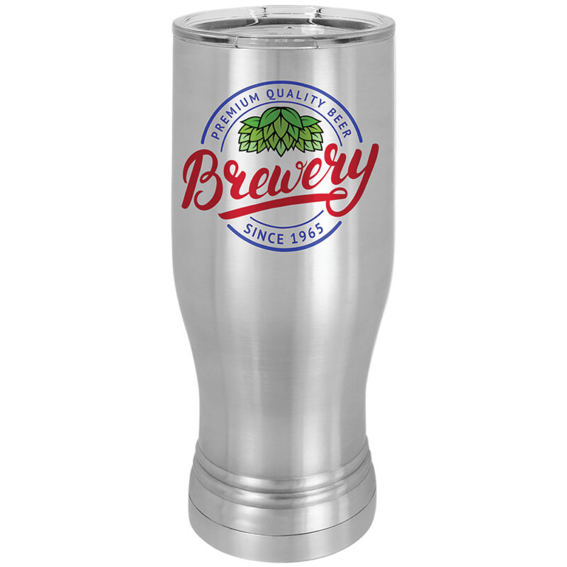 20oz Stainless Steel Pilsner Tumbler. Printed with brewery logo