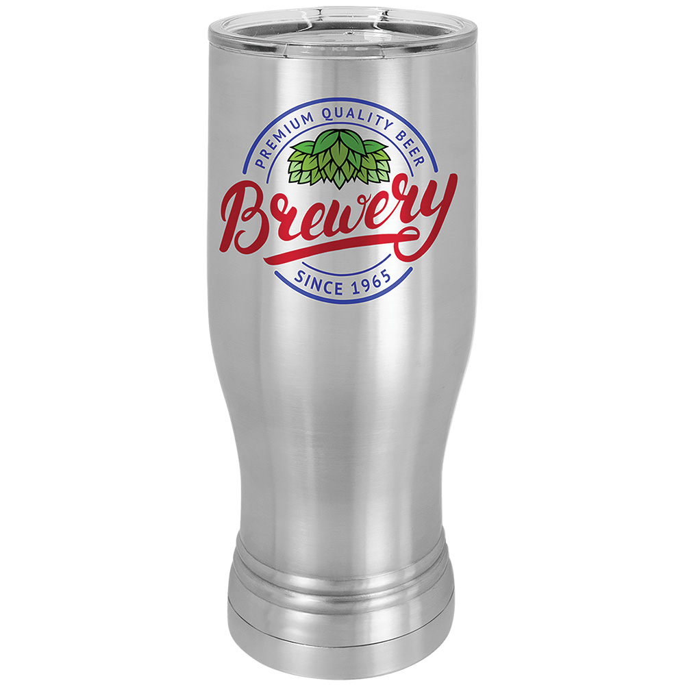 20oz Stainless Steel Pilsner Tumbler. Printed with brewery logo