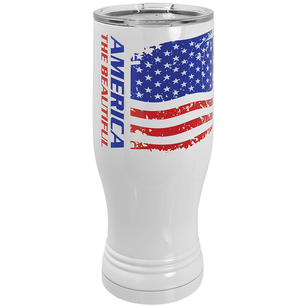 20oz Stainless Steel Pilsner Tumbler. Printed with American Flag