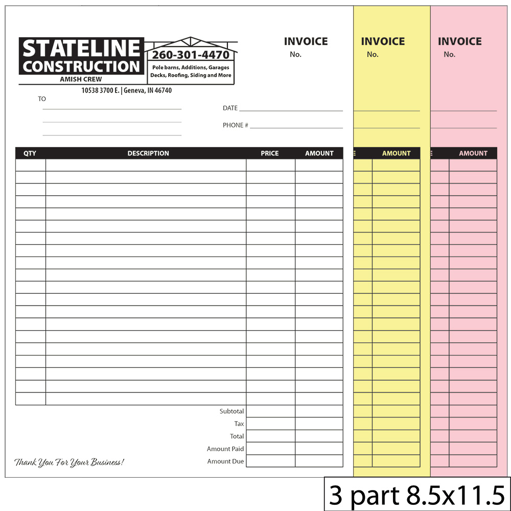 3 part invoice 8.5"x11.5"