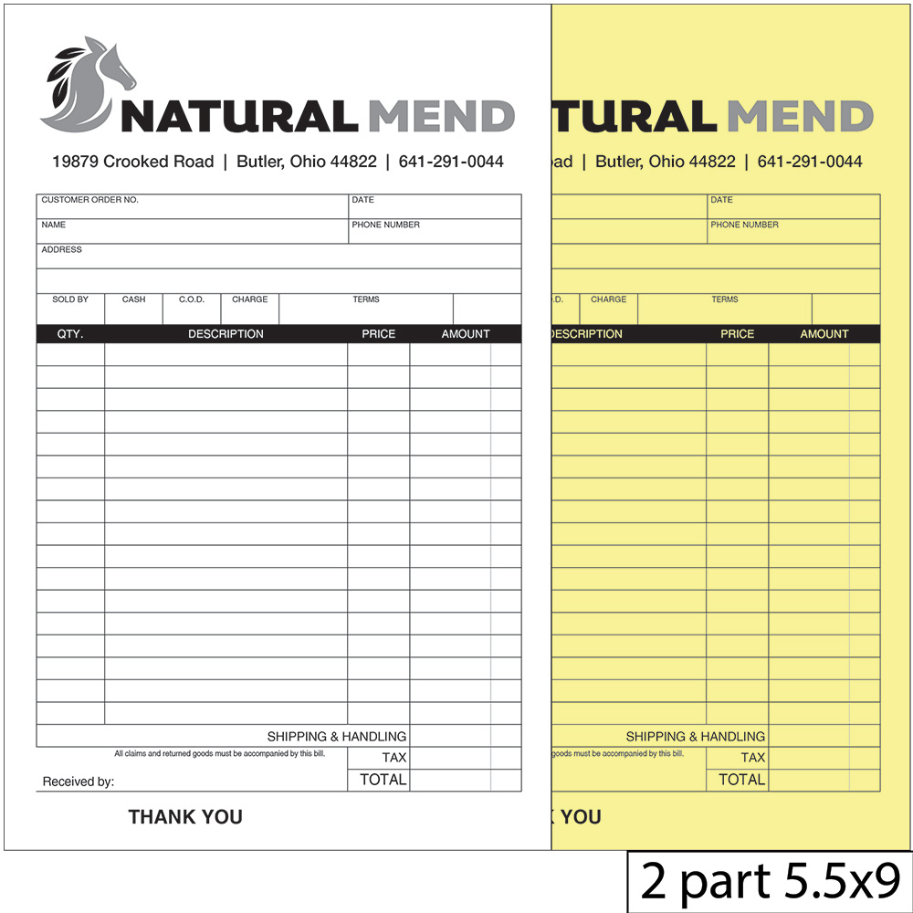 2 part invoice 5.5"x9"
