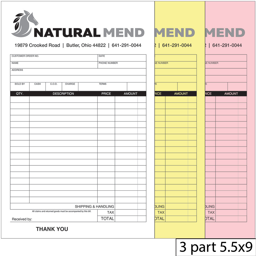 2 part invoice 5.5"x9"